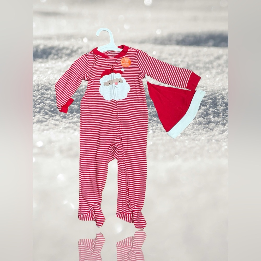 Carter's JOY Christmas Santa Striped Baby Sleep & Play with Hat Red/White 9 m